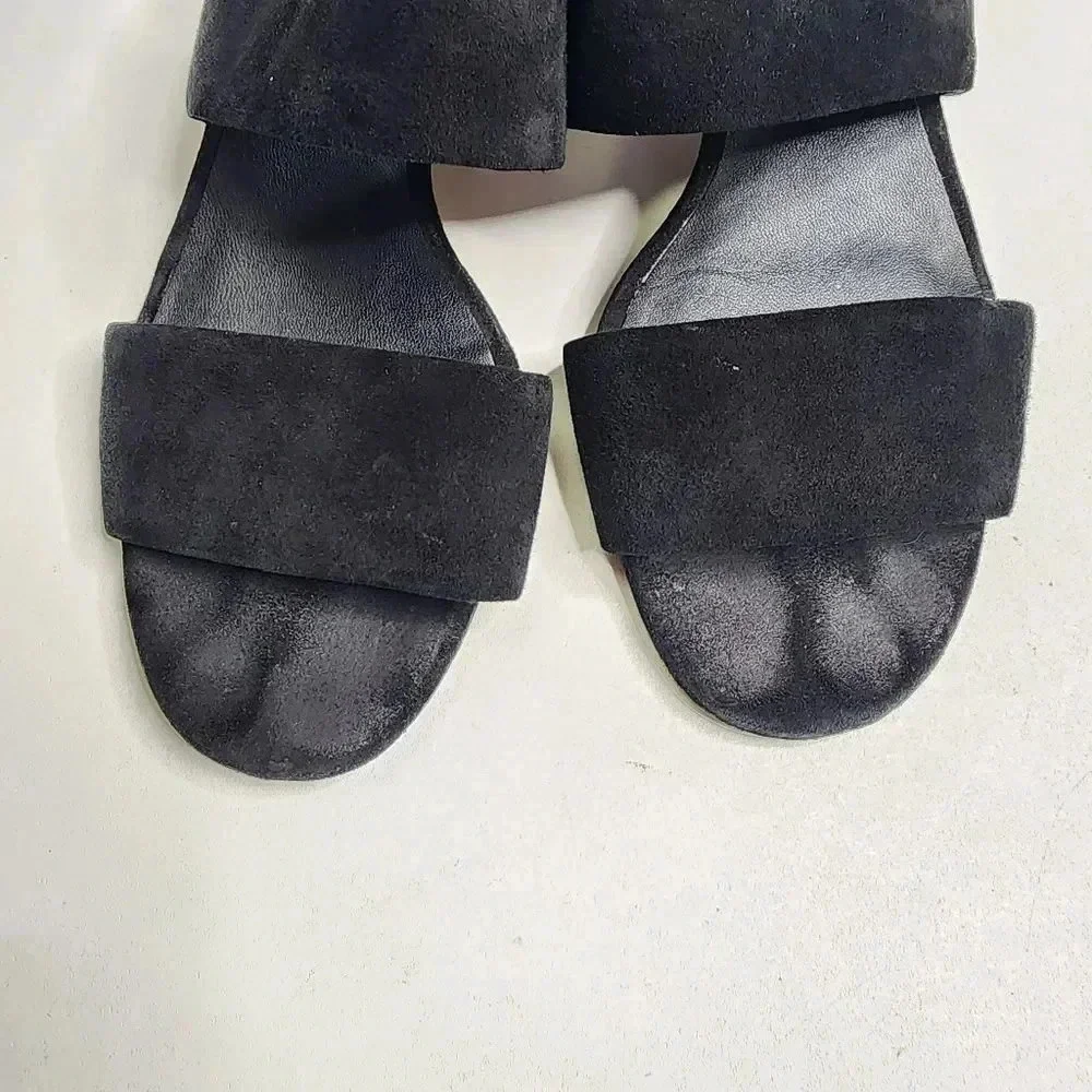 VINCE RENA Sandals Black Suede Block Heel Leather Strappy Size 7‎ Shoes